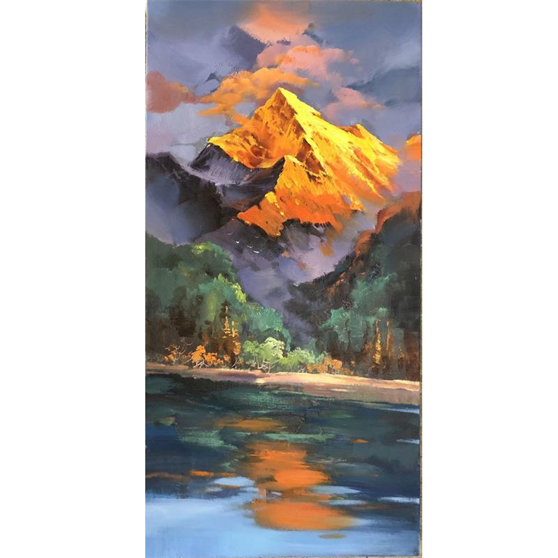 纯手绘金山风景油画 客厅壁画美式沙发背景装饰画玄关餐厅壁挂画