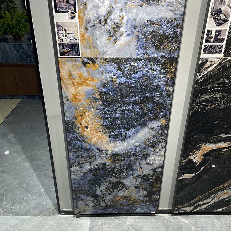 佛山瓷砖黑色奢石亮面客厅防滑地砖600x1200蓝色黄色厨卫电视墙砖