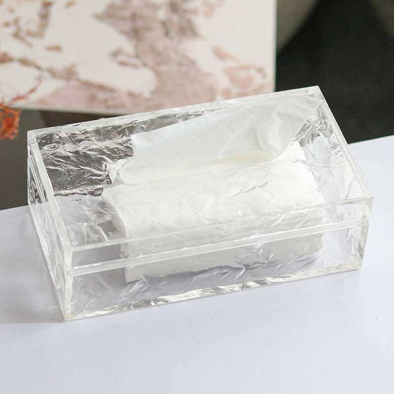 创意艺术透明水波纹纸巾盒客厅轻奢长方形抽纸盒样板房酒店装饰品