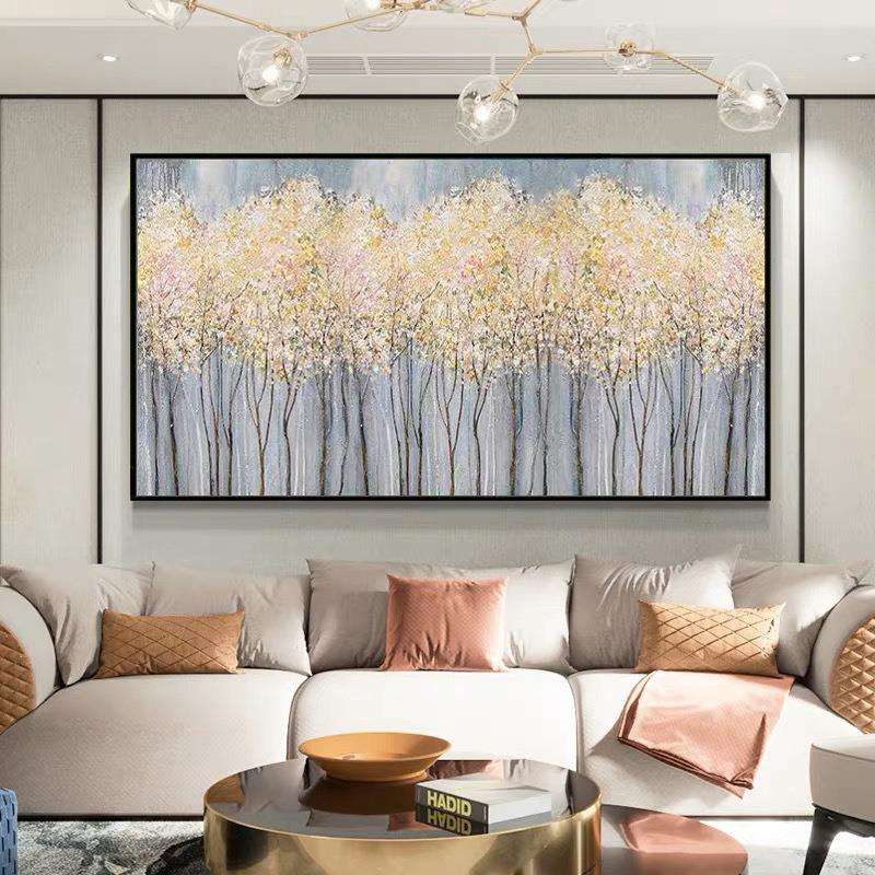 现代简约抽象装饰画纯手工发财树油画玄关客厅落地挂画肌理感壁画