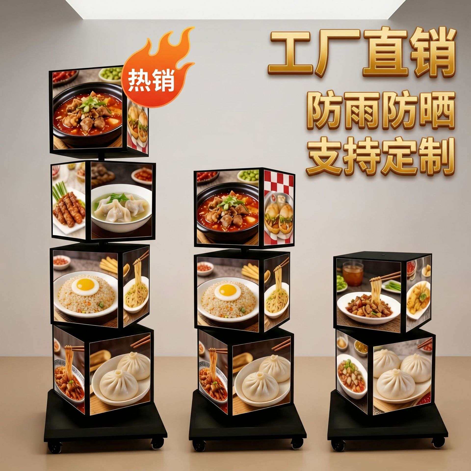 立式旋转灯箱落地式LED发光广告牌户外可移动餐饮展示招牌