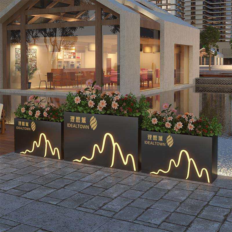 户外花箱太阳能灯带房地产售楼部铁艺市政道路不锈钢外摆花槽组合