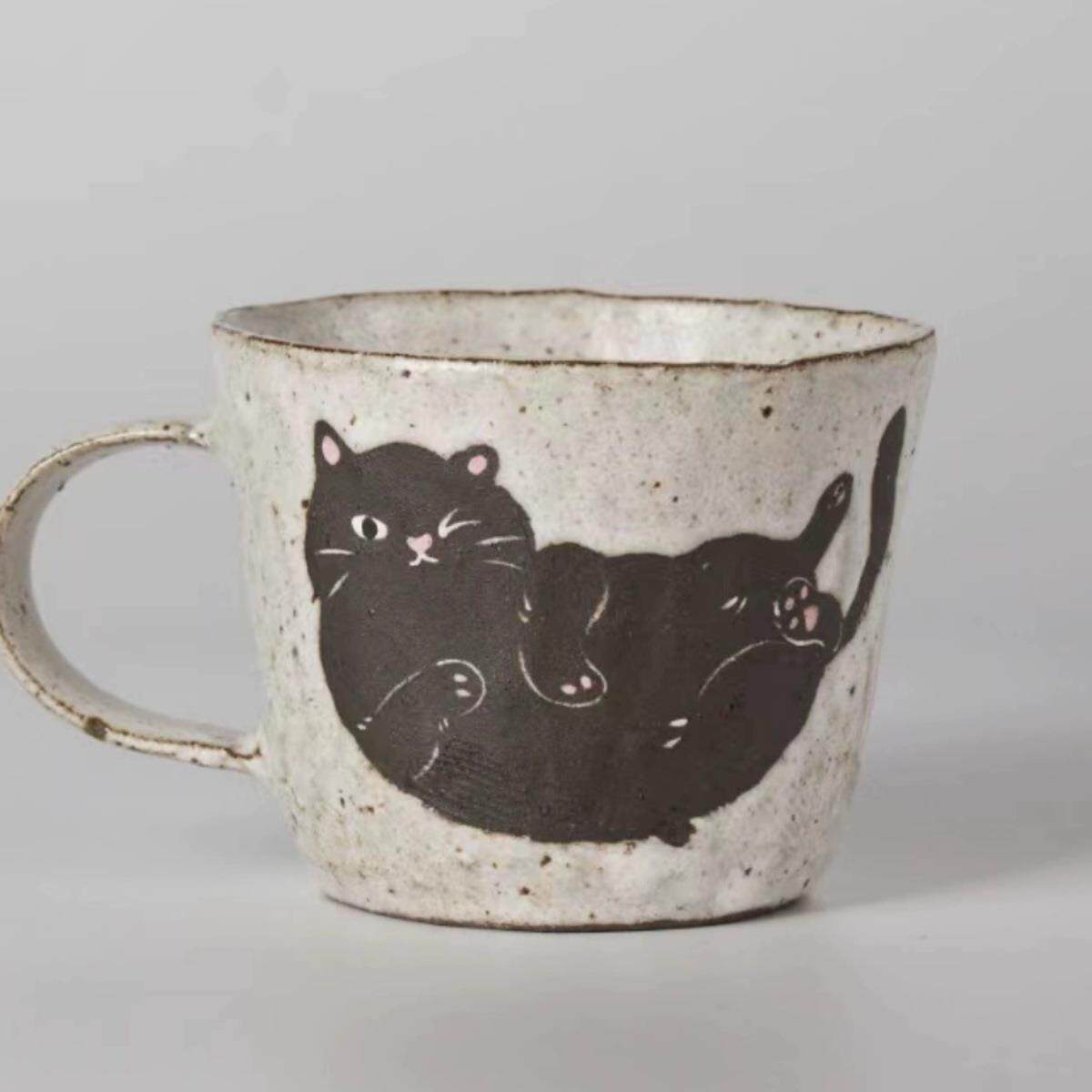 猫咪咖啡杯景德镇手作陶瓷猪口杯蛋杯拿铁拉花手绘高温釉下彩