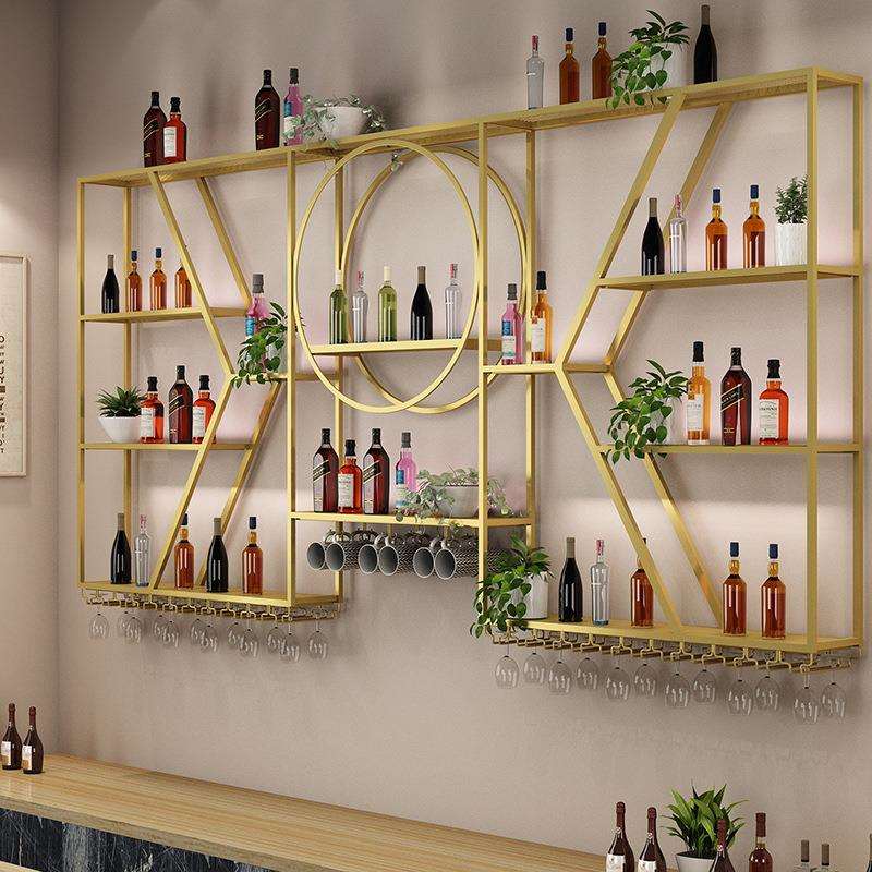 吧台墙上酒架展示架壁挂式置物架酒吧酒柜铁艺餐厅挂墙红酒架装饰