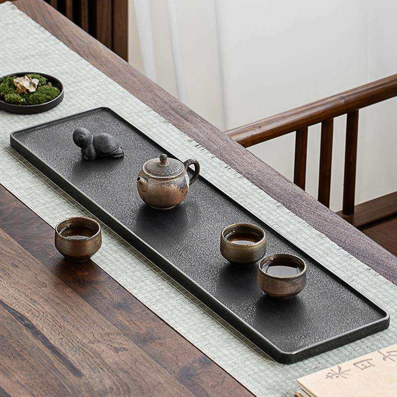 天然整块乌金石头茶盘大号家用干泡简约泡茶台石制板茶桌茶托