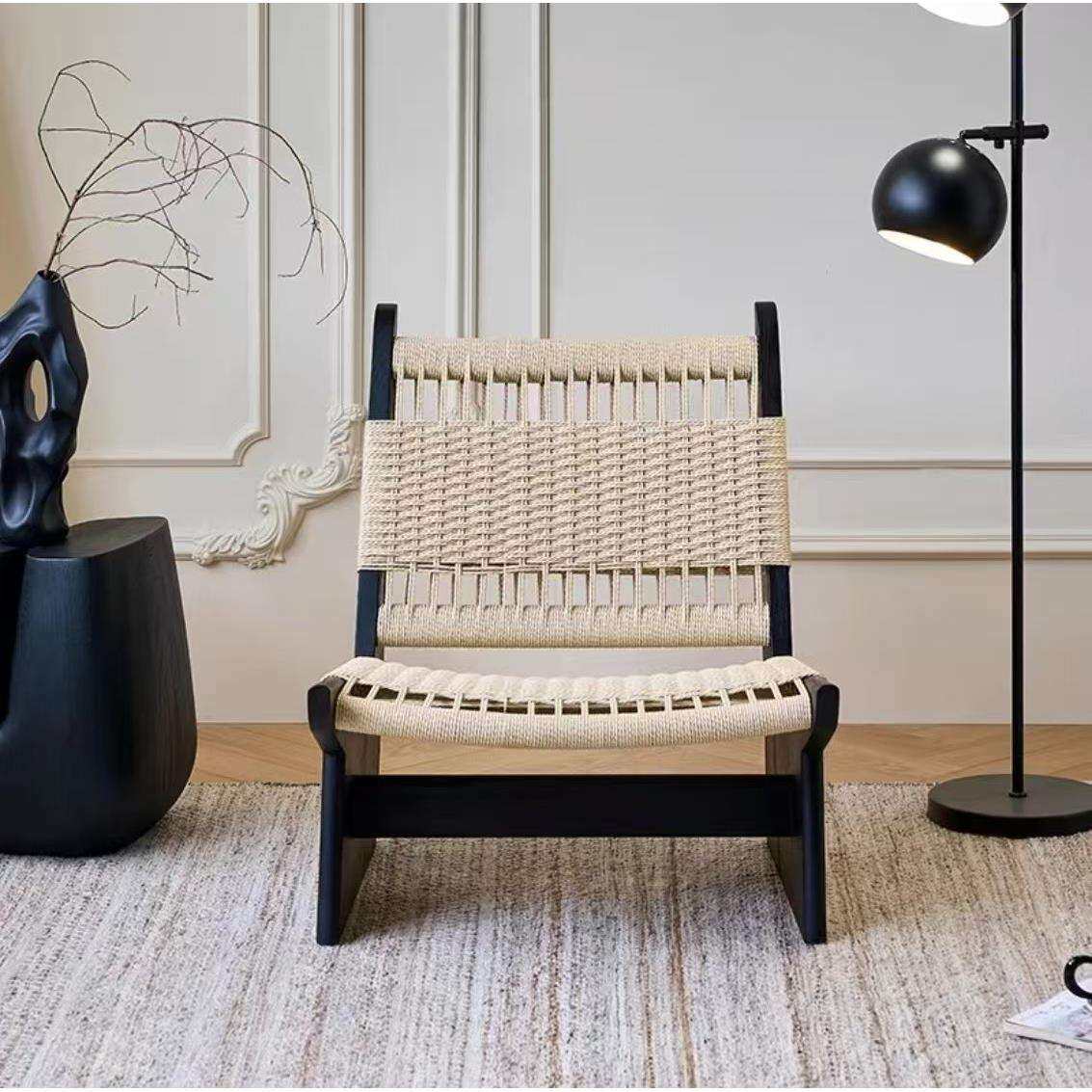 复古实木单人沙发椅极简意式轻奢现代客厅阳台卧室设计师款休闲椅