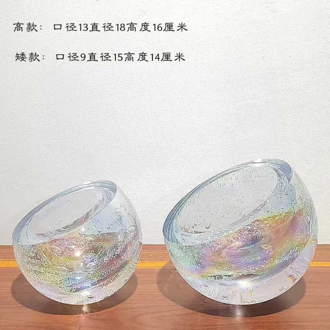 轻奢样板间现代斜口厚重半圆玻璃花瓶家居餐厅桌面插花装饰摆件