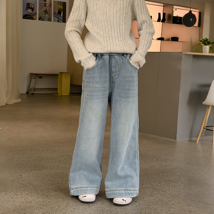 加绒樱桃牛仔裤半高领坑条毛衣加绒牛仔裤年秋冬基础百搭