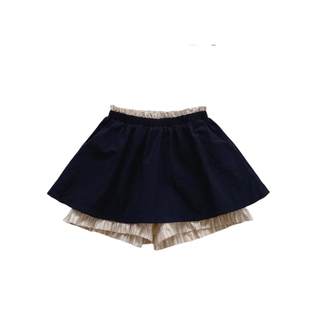 中大童花苞裙裤女夏季高腰裙裤裙子藏青色法式蓬蓬半身裙