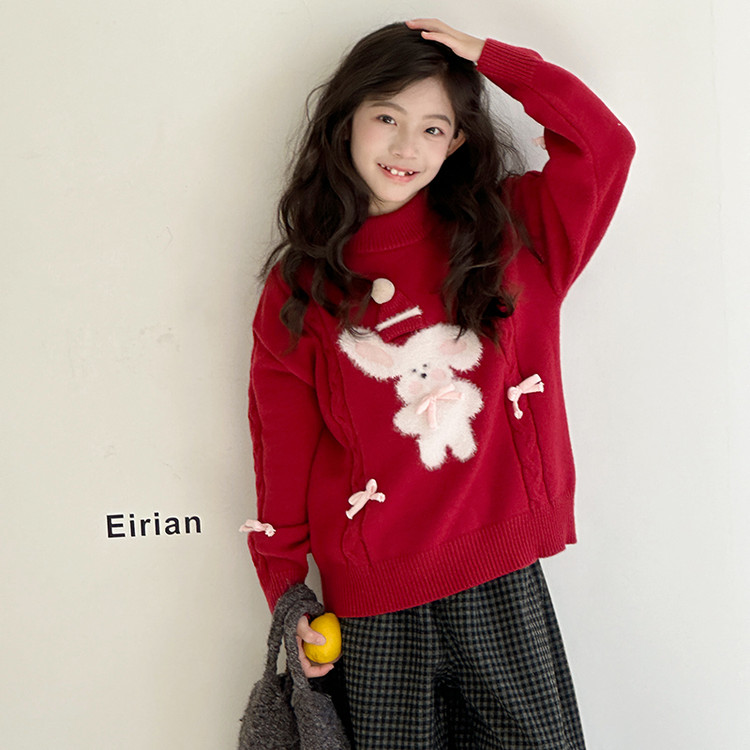 白兔毛衣红色女童圣诞红