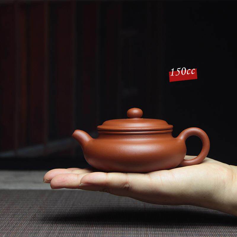 宜兴迷你扁仿古紫砂壶扁腹纯手工原矿朱泥家用小茶壶一人饮 150ml