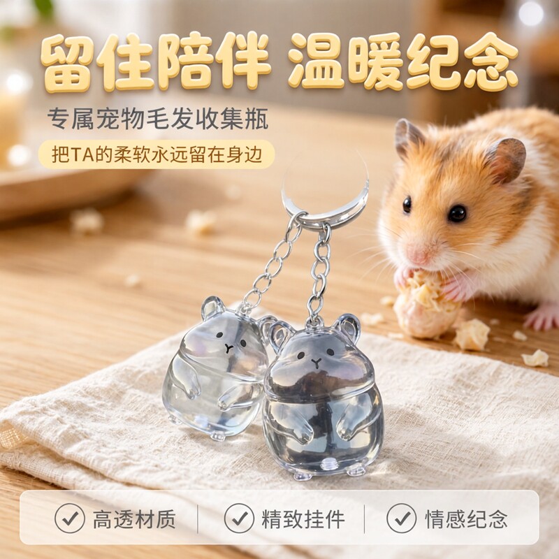 仓鼠毛发收集器宠物毛发收纳挂件仓鼠毛发纪念瓶钥匙扣包包挂件