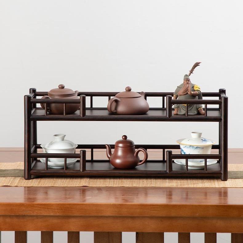 多规格楠竹榫卯结构紫砂壶陈列架茶杯博古架茶室桌面上小型置物架