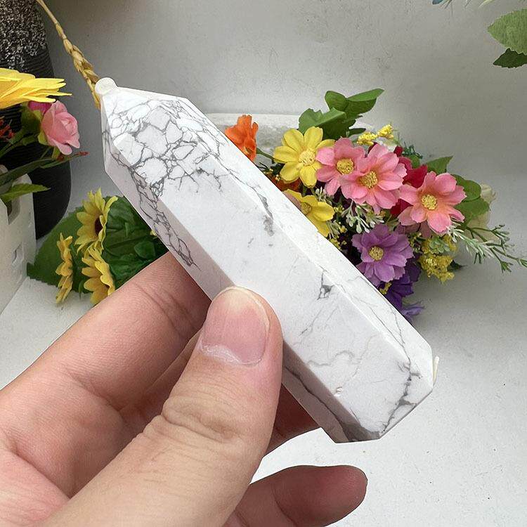 厂家天然水晶白松石六角棱柱水晶柱原石打磨单尖柱现货摆件