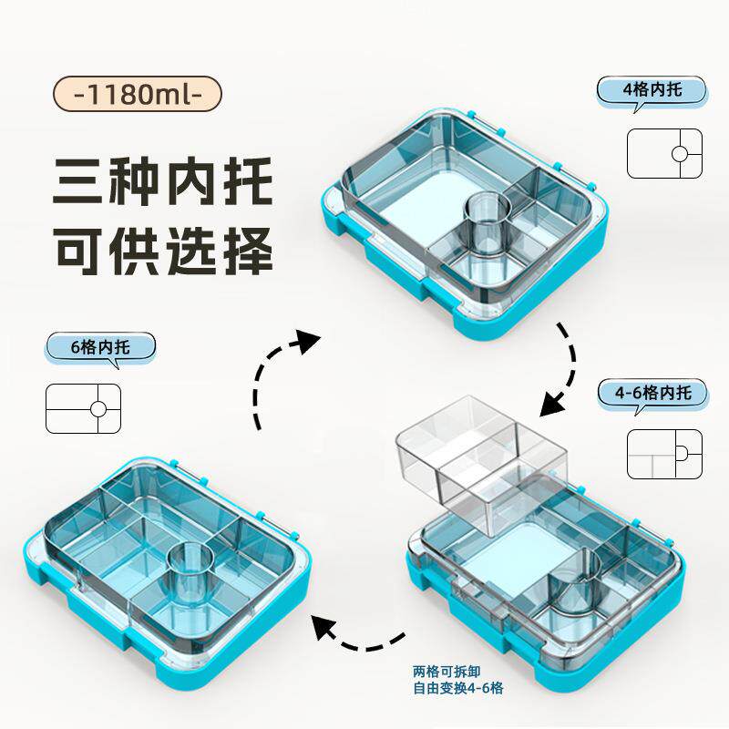 跨境直供tritan单扣儿童便当饭盒微波炉加热密封保鲜分格塑料餐盒