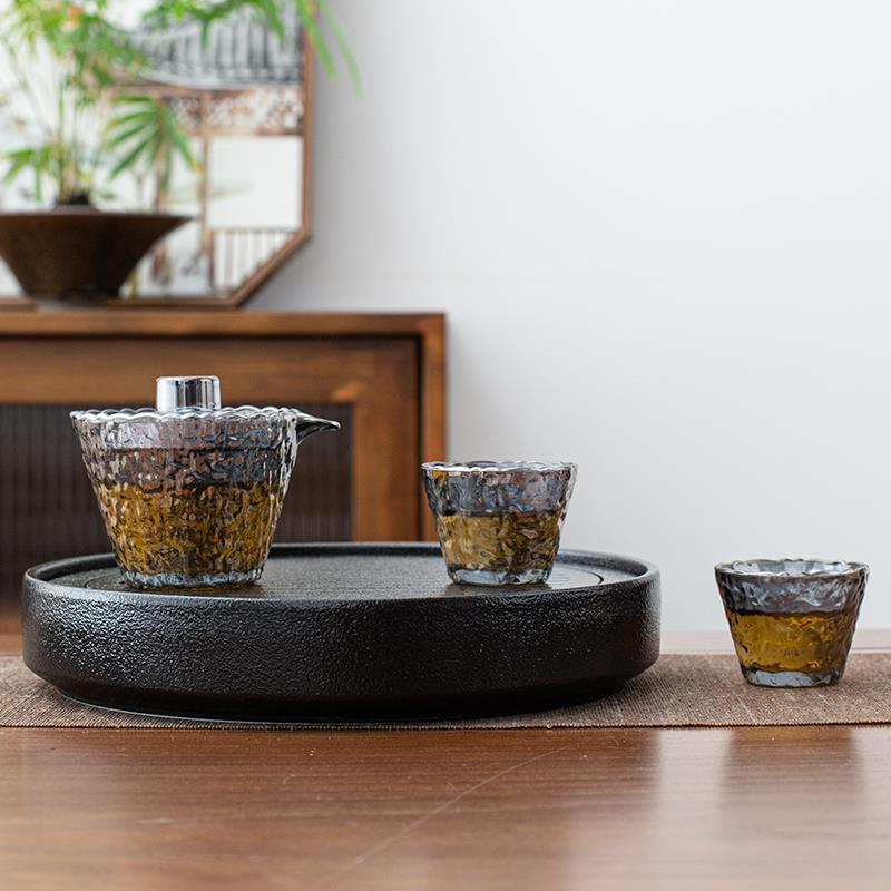 手工茶具套组福京圆形茶盘陶瓷茶具大号干泡羊脂玉瓷茶托盘储水功