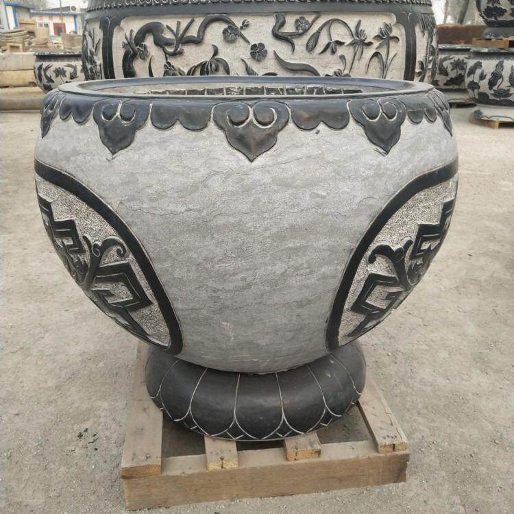 石雕鱼缸青石花盆仿古水缸纯手工石盆庭院石缸石头缸制作养鱼种花