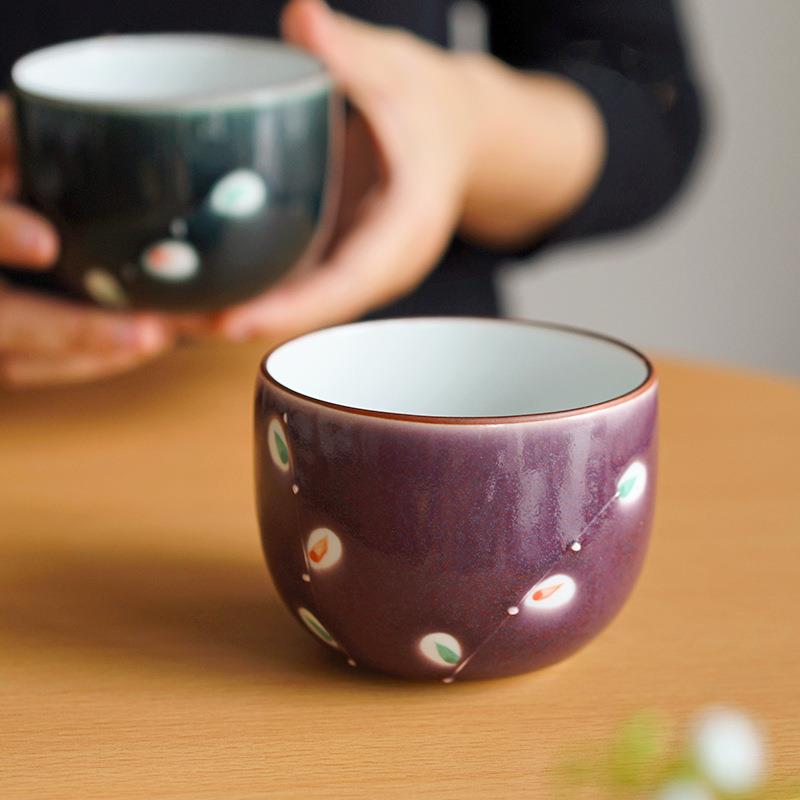 进口优染伊奇大圆杯日式陶瓷杯汤吞杯釉下彩高颜值家用复古通用杯