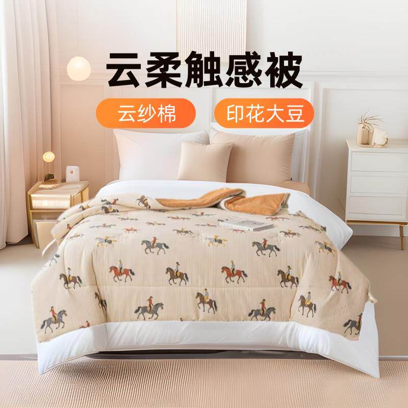 云纱印花大豆被秋冬磨毛学生宿舍夏被四季适用棉被被子大豆纤维被