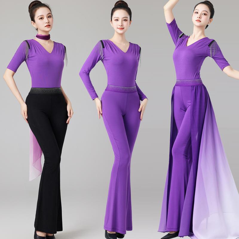 形体服训练服女套装2024新款莫代尔修身带暗扣中袖连体舞蹈演出服