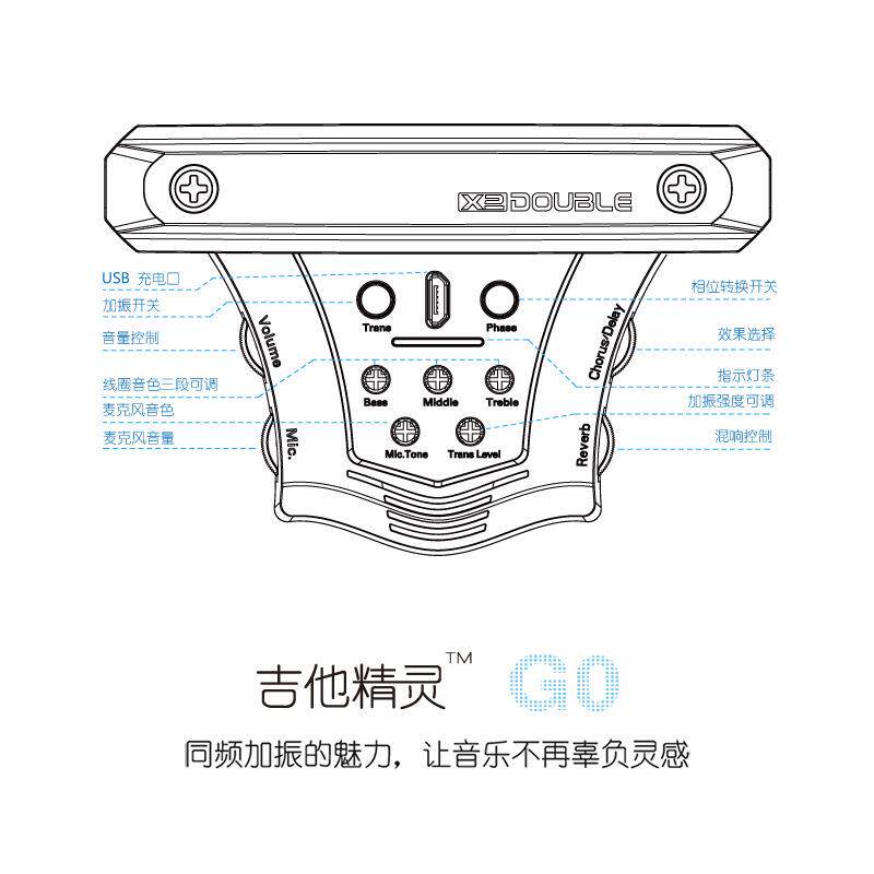 DOUBLE德博声学吉他加振拾音器精灵G0加震民谣木吉他拾音器免开孔