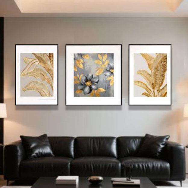 奶油风大芬油画村客厅装饰画简约肌理感花卉三联挂画高级艺术壁画