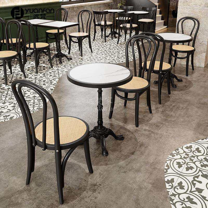 复古咖啡厅桌椅简餐店实木椅奶茶甜品店餐椅工业风西餐厅桌椅组合