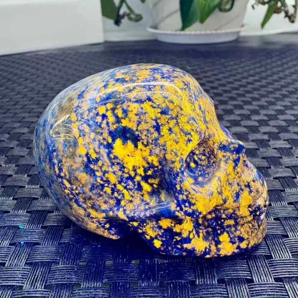 天然水晶青金石手工打磨头骨半宝石骷髅头模型家居装饰摆件