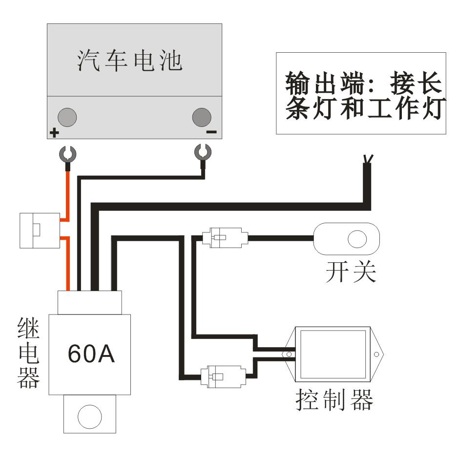 12V24V大功率继电器开关线组 汽车LED车顶长条射灯遥控爆闪线束
