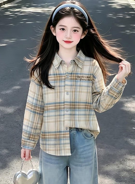女童格子衬衫秋装长袖衬衣春秋季