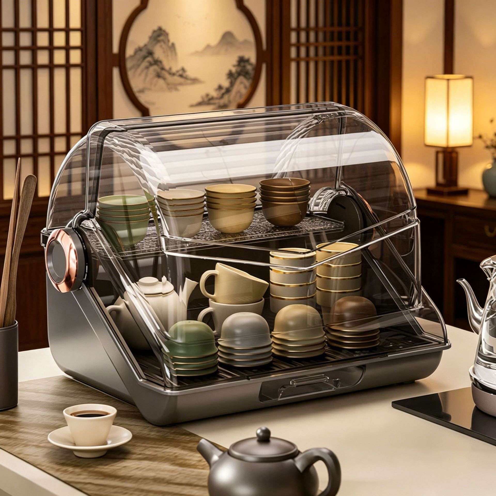家用茶杯收纳架沥水防尘多层置物架客厅桌面茶具杯子整理透明架