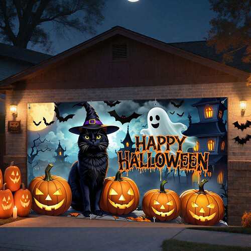 外贸亚马逊车库门横幅装饰背景布Halloween Garage Door Banner