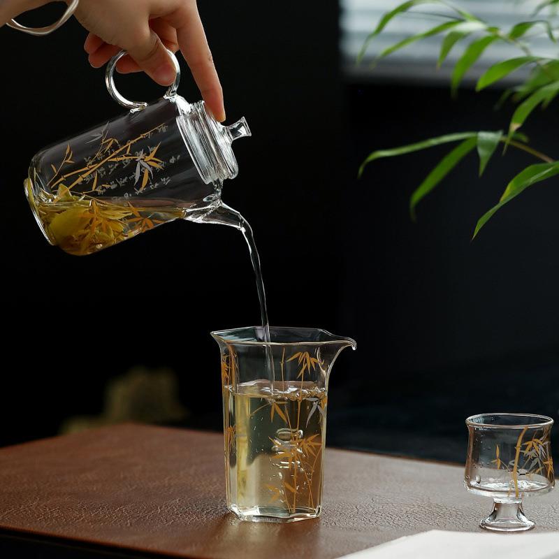 金银竹中式复古泡茶壶花茶壶耐高温高硼硅玻璃绿茶专用泡茶壶单壶