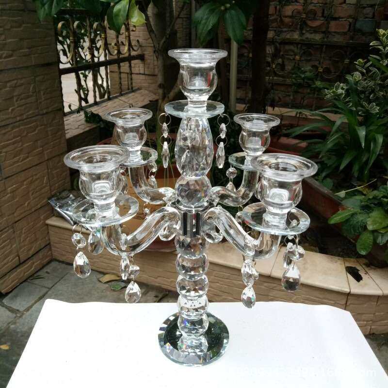 水晶烛台家居摆件多头透明玻璃烛杯蜡烛台婚礼厂家水晶烛台婚礼