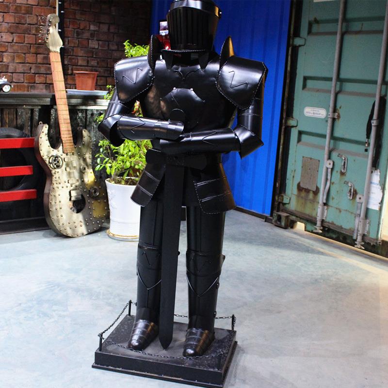 复古铁艺盔甲人摆件 武士铠甲骑士模型 酒吧家居装饰品 勇士模型