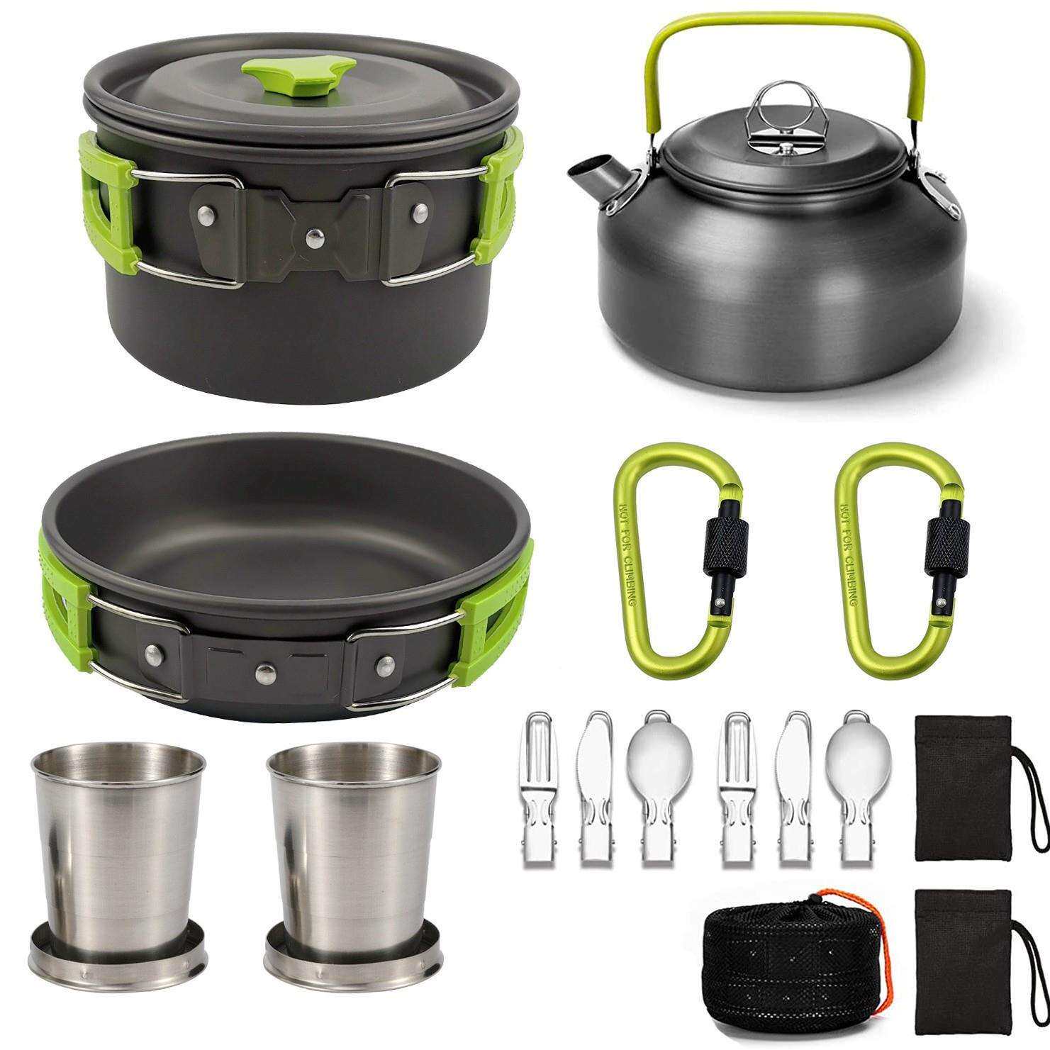 露营餐具烧水壶套装户外炊具套锅便携登山锅具折叠野营锅茶壶组合