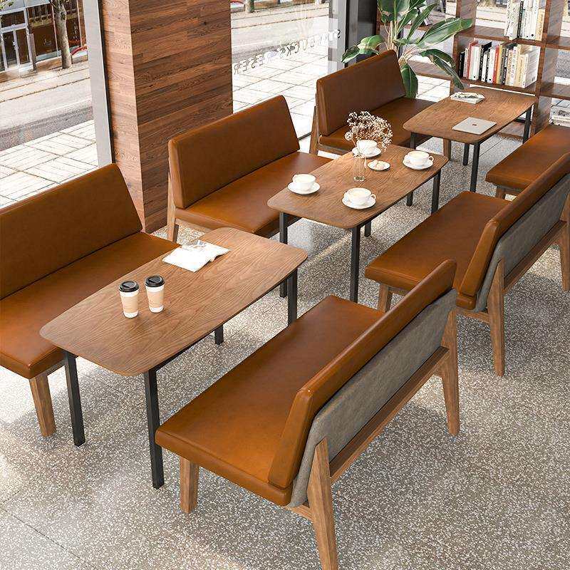 高档餐厅实木卡座咖啡馆沙发奶茶店餐台甜品复古桌椅组合商用
