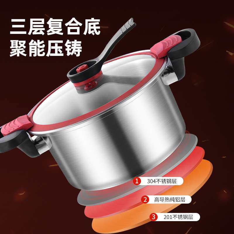 304不锈钢食品级防爆微压锅家用复底大容量双耳汤锅通用压力锅