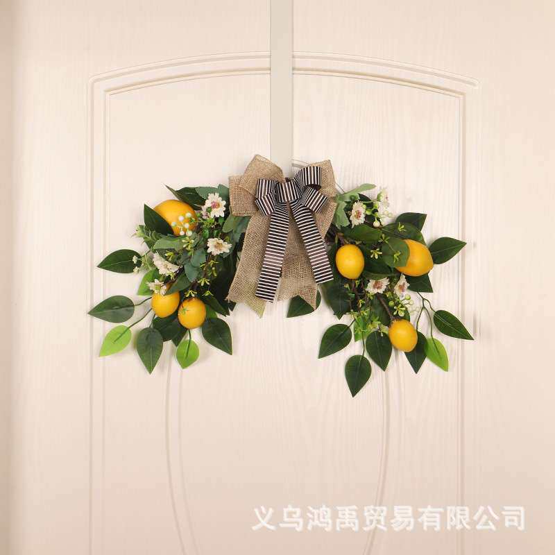 鸿禹 春夏柠檬门楣仿真花家居装饰门饰 羊角藤墙壁门窗花环亚马逊