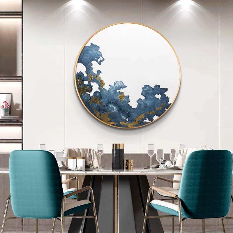 新中式禅意圆形玄关3D立体装饰画走廊过道肌理浮雕挂画样板间壁画