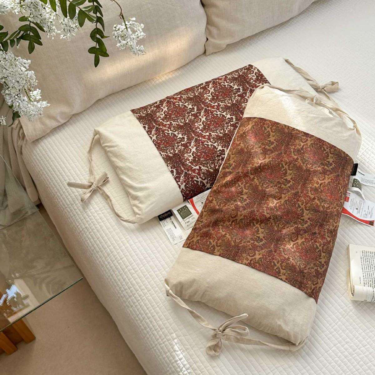 复古印花高低可调式亚麻养生荞麦枕芯护颈助睡眠家用成人儿童枕头