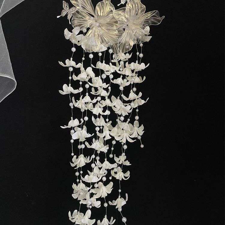珍珠瀑布风信子手拎花新娘手捧花结婚拍照饰品手提式手捧花手工