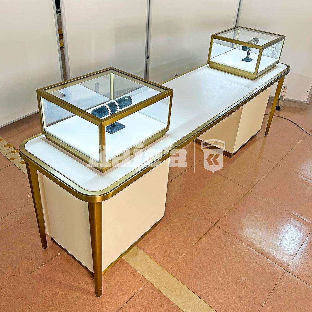 高端珠宝展示柜奢侈品玻璃展柜中岛柜黄金翡翠首饰柜台不锈钢展柜