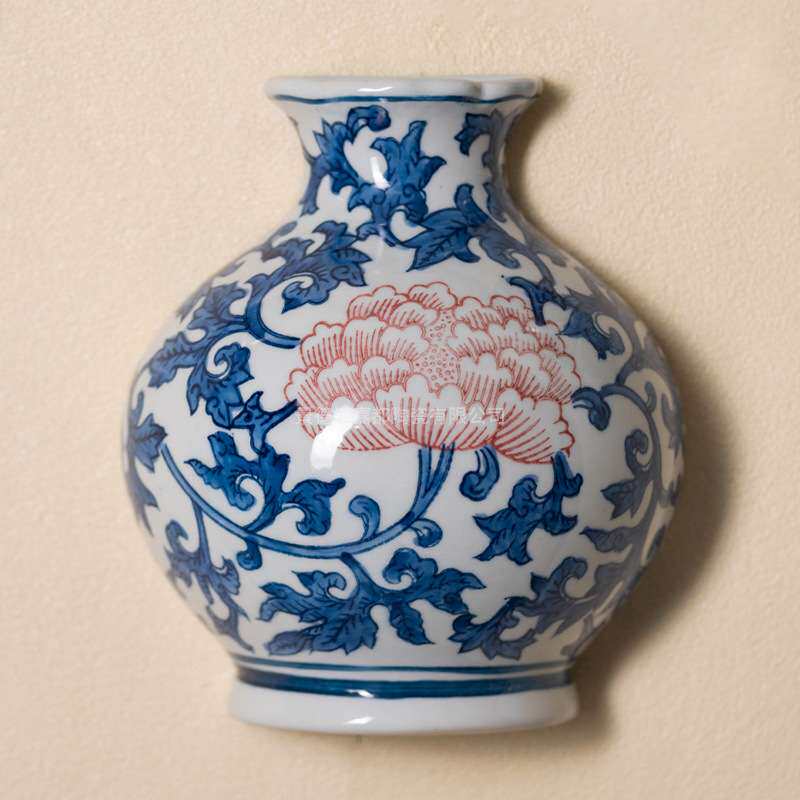 青花瓷壁挂花盆水培插花植物陶瓷花瓶新中式复古风家居墙壁装饰瓶