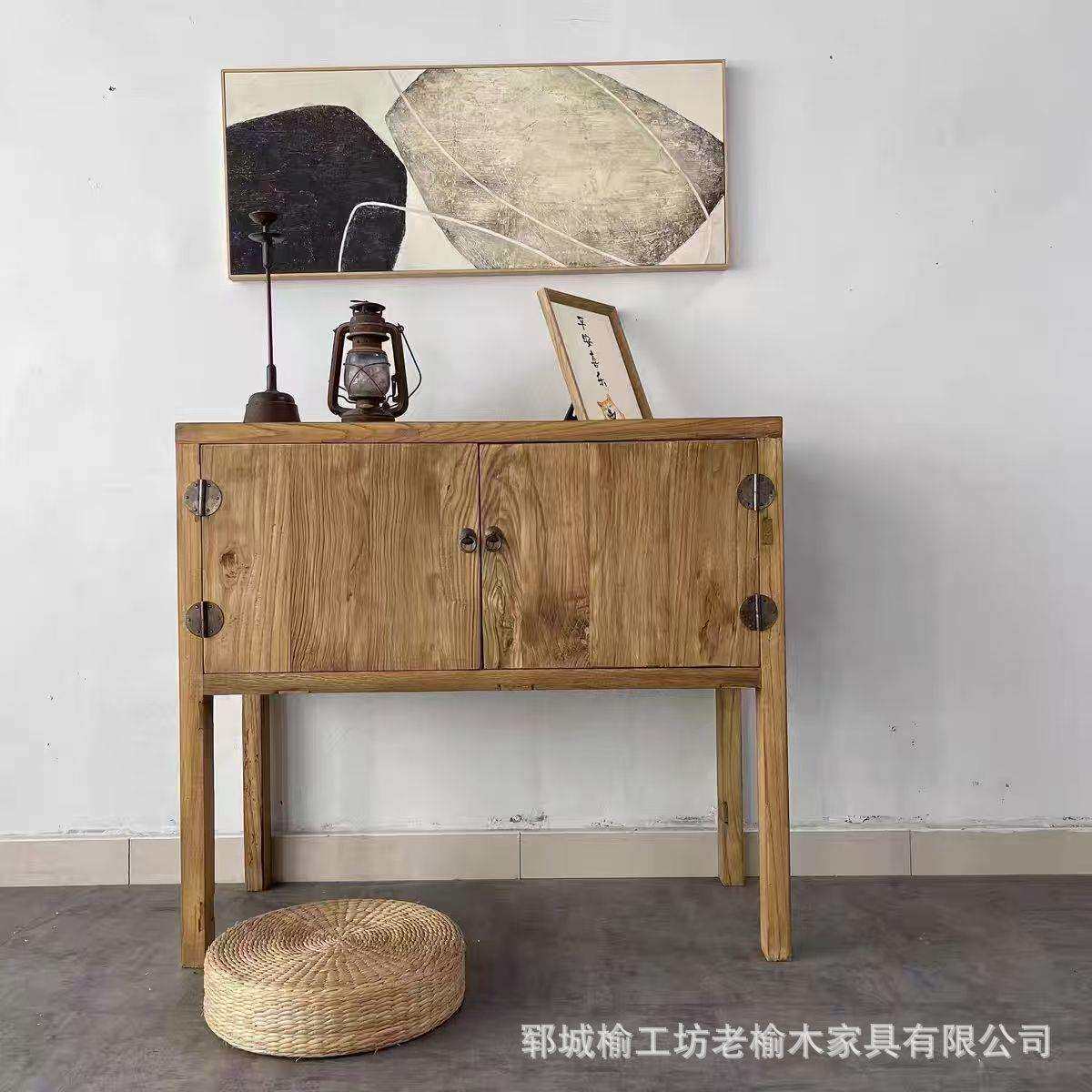 老榆木餐边柜中式玄关柜家用实木斗柜古风客厅边角柜原木收纳柜