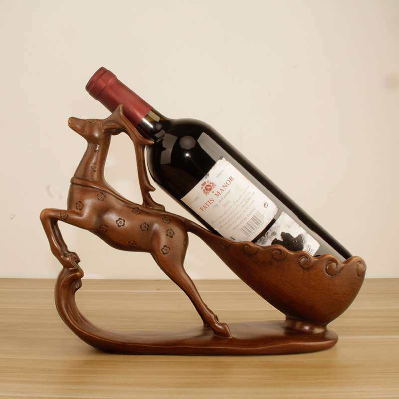 梅花鹿红酒架电视柜酒柜仿檀木工艺品树脂酒架红酒杯鹿元素北欧风