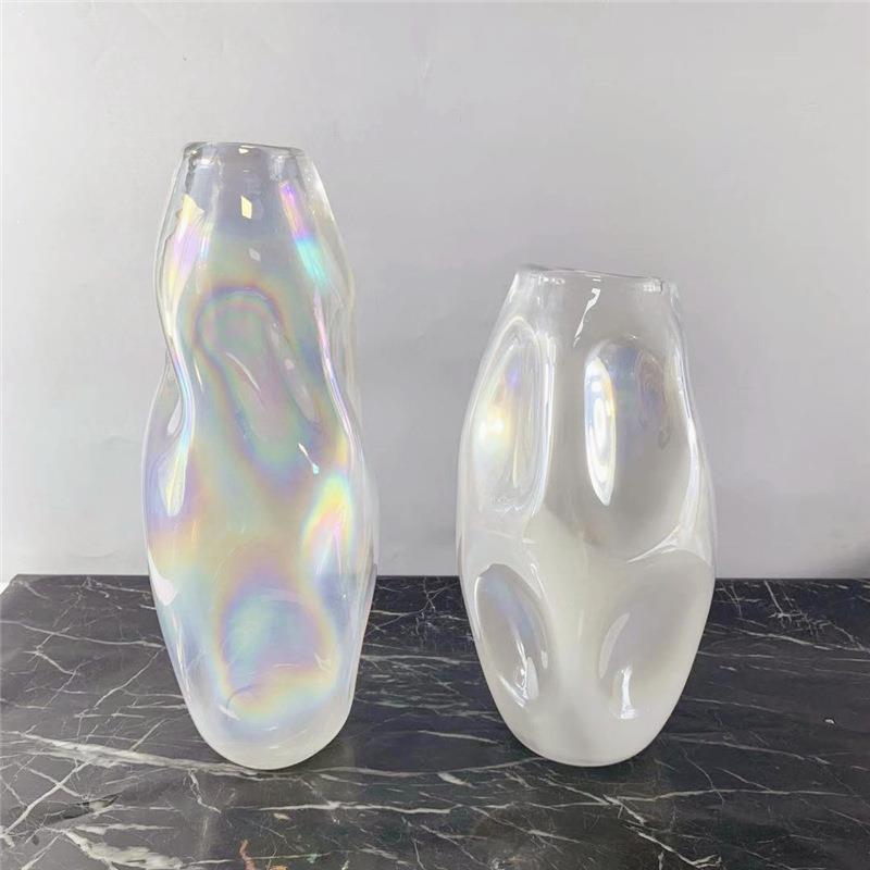 现代彩色玻璃插花瓶摆件样板间餐桌玄关茶售楼处软装饰品花器