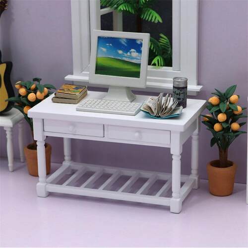 1:12娃娃屋摆件dollhouse家具配件微缩场景OB11用桌子书桌电脑桌