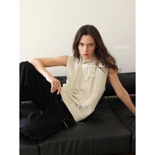 Rubyoffice设计感小众粗针肌理羊绒针织背心叠穿无袖显瘦上衣女