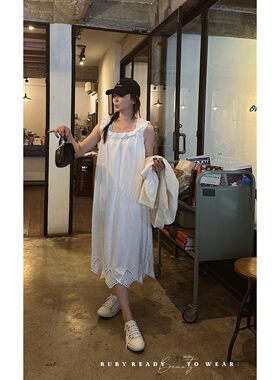 Rubystudios/2024白栀茉莉 手钩花镂空编制纹理连衣裙